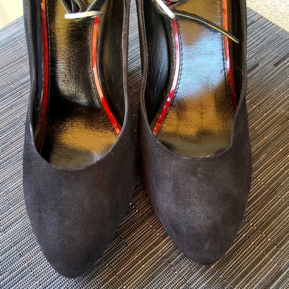 CELINE Black Suede Ankle Strap Wedge Heels - Picture 7 of 11